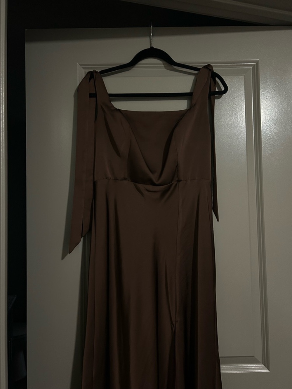 Birdy Grey Brown Satin Cowl Neck Maxi Dress